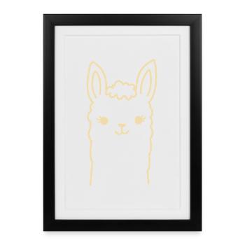 Illustration de la tête d’un lama alpaga mignonne - Affiche encadrée (27 × 37 cm) - noir - Devant