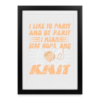 Reste à la maison et tricote un drôle d’humour introverti - Affiche encadrée (27 × 37 cm) - noir - Devant