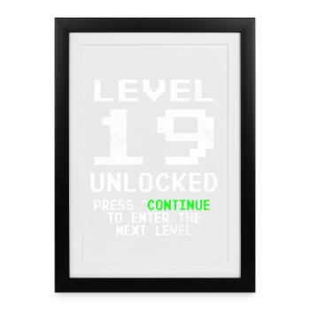 Gamer Level 19 Unlocked - Gaming - Gerahmtes Poster (27 × 37 cm) - Schwarz - Vorne