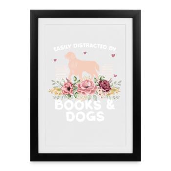 Livres et Harmonie florale des chiens - Affiche encadrée (27 × 37 cm) - noir - Devant
