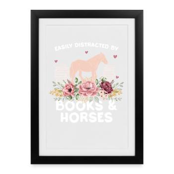 Cheval et Fleurs : Amour des livres - Affiche encadrée (27 × 37 cm) - noir - Devant