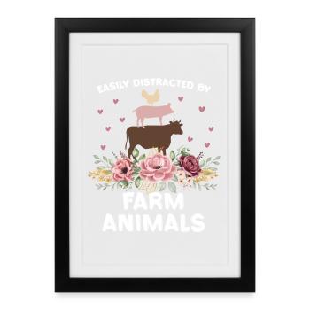 Animaux de ferme avec des fleurs : humour - Affiche encadrée (27 × 37 cm) - noir - Devant