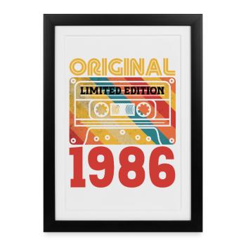 40e Anniversaire 40 ans Original 1986 Vintage - Affiche encadrée (27 × 37 cm) - noir - Devant