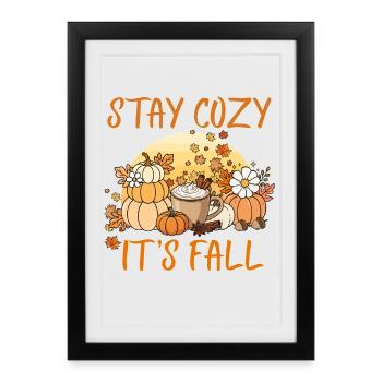 Restez au chaud C’est l’automne – Pumpkin Spice Autumn Coffee - Affiche encadrée (27 × 37 cm) - noir - Devant