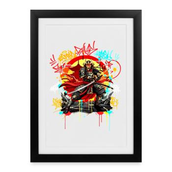 Urban Samurai Street Art Graffiti Japan Style - Framed poster (27 × 37 cm) - black - Front
