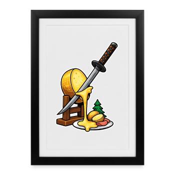 Katana Fromage Hiver - Raclette Fondue Manga - Affiche encadrée (27 × 37 cm) - noir - Devant