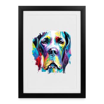 Farbenfrohes künstlerisches Hundeporträt der Deutschen Dogge - Gerahmtes Poster (27 × 37 cm) - Schwarz - Vorne