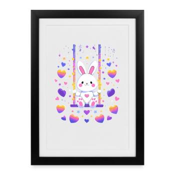 Swing de lapin avec des cœurs - Affiche encadrée (27 × 37 cm) - noir - Devant