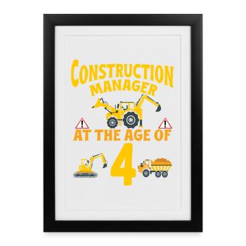 Fête de construction 4e anniversaire Camion de 4 ans - Affiche encadrée (27 × 37 cm) - noir - Devant