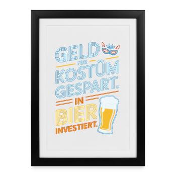 L’argent du carnaval économisé pour la fête costumée de bière et alcool - Affiche encadrée (27 × 37 cm) - noir - Devant