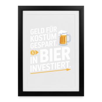 L’argent du carnaval économisé pour la fête costumée de bière et alcool - Affiche encadrée (27 × 37 cm) - noir - Devant
