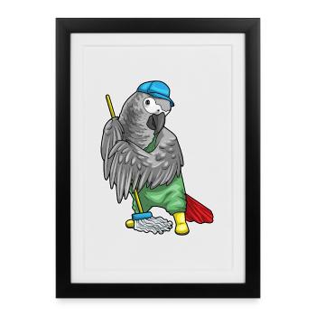 Parrot Cleaner Mop Cleaning - Framed poster (27 × 37 cm) - black - Front