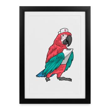 Clipboard d’infirmière perroquet - Affiche encadrée (27 × 37 cm) - noir - Devant