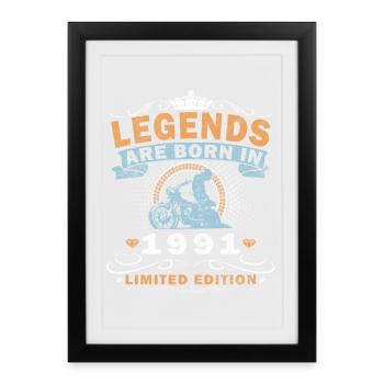 35th Birthday Biker 1991 Motorcyclist - Framed poster (27 × 37 cm) - black - Front