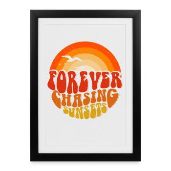 Emblème rétro à la poursuite éternelle des couchers de soleil - Affiche encadrée (27 × 37 cm) - noir - Devant
