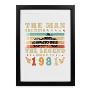 45e anniversaire motard motard 1981 - Affiche encadrée (27 × 37 cm) - noir - Devant