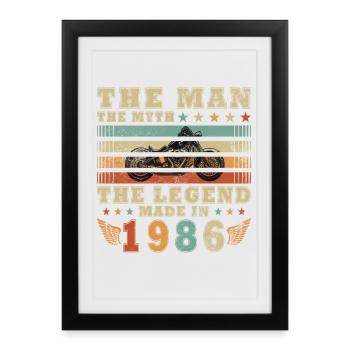 Moto rétro vintage classique de 1986 - Affiche encadrée (27 × 37 cm) - noir - Devant