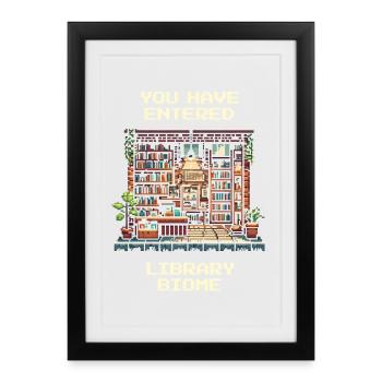 Entering the Library Biome | Library Reading Books - Framed poster (27 × 37 cm) - black - Front