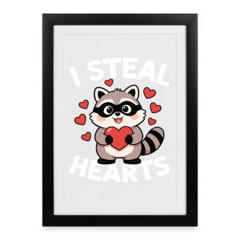 I Steal Hearts Raccoon - Framed poster (27 × 37 cm) - black - Front