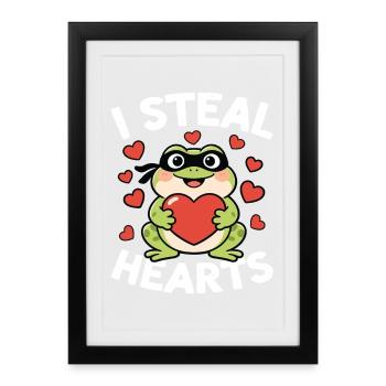 I Steal Hearts Frog - Framed poster (27 × 37 cm) - black - Front