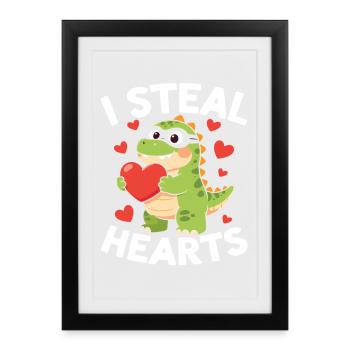 I Steal Hearts Dino Valentine - Framed poster (27 × 37 cm) - black - Front