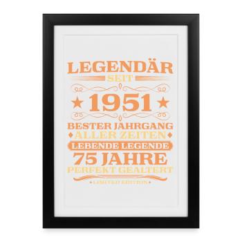 1951 millésime 75 ans parfaitement vieilli - Affiche encadrée (27 × 37 cm) - noir - Devant