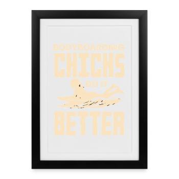 Surfeur Surfeur Bodyboarder - Affiche encadrée (27 × 37 cm) - noir - Devant