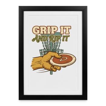Saisis-le et déchire Disc Golf Disc Golf Volant - Affiche encadrée (27 × 37 cm) - noir - Devant