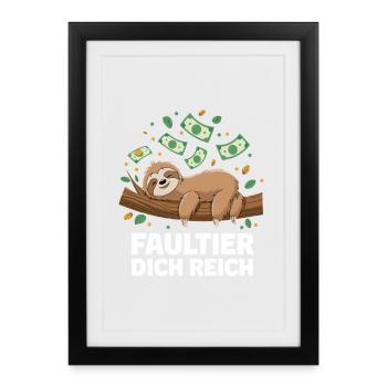 Paresseux, riche Motif drôle d’argent paresseux - Affiche encadrée (27 × 37 cm) - noir - Devant