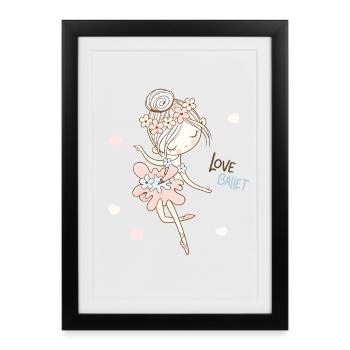 Love Ballet Cute Ballerina Illustration - Framed poster (27 × 37 cm) - black - Front