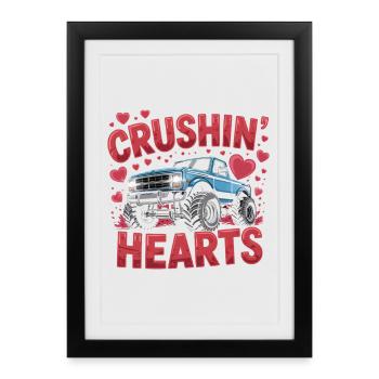 Valentine's Day Monster Trucks Crushin Hearts - Framed poster (27 × 37 cm) - black - Front
