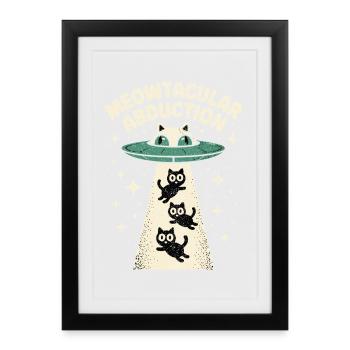 Funny Cat Alien Abduction  - Framed poster (27 × 37 cm) - black - Front