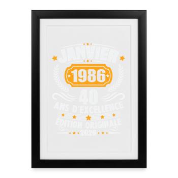 Vintage Janvier 1986 Cadeau D'anniversaire 40 Ans - Affiche encadrée (27 × 37 cm) - noir - Devant