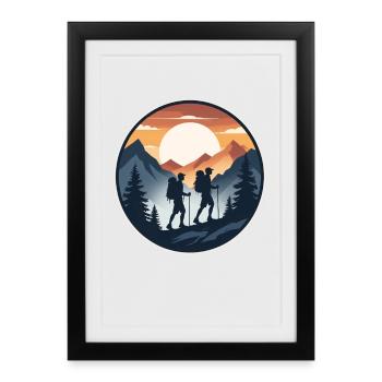 Sunset Hiker Round Logo - Framed poster (27 × 37 cm) - black - Front
