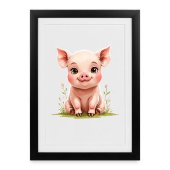 Cute Piglet in Watercolor Style - Framed poster (27 × 37 cm) - black - Front