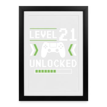 21st Birthday Level 21 unlocked - Framed poster (27 × 37 cm) - black - Front
