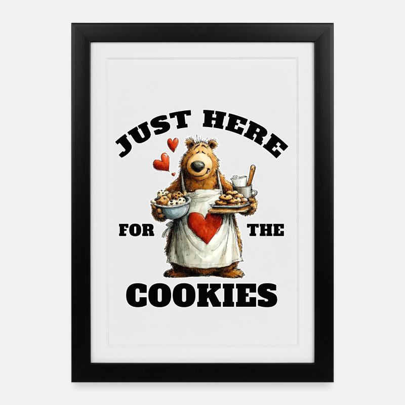 Süßer Bär Just Here For The Cookies - Gerahmtes Poster (27 × 37 cm) - Schwarz