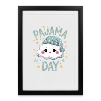 Jour de pyjama Silhouette nuageuse mignonne avec un bonnet endormi pour - Affiche encadrée (27 × 37 cm) - noir - Devant