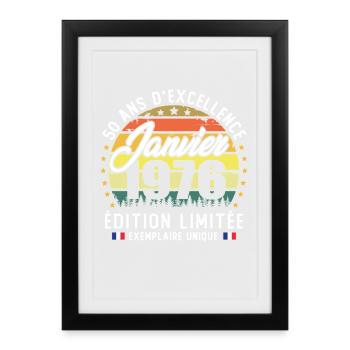 Janvier 1976 Vintage Cadeau Anniversaire 50 Ans - Framed poster (27 × 37 cm) - black - Front