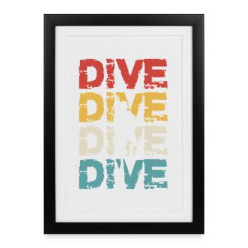 Design rétro vintage diver - Affiche encadrée (27 × 37 cm) - noir - Devant