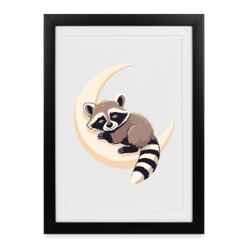 Lunar raccoon on the crescent - Framed poster (27 × 37 cm) - black - Front