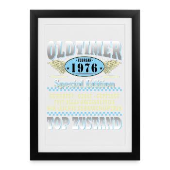 Vintage février Vintage 1976 50e anniversaire de l’homme - Affiche encadrée (27 × 37 cm) - noir - Devant