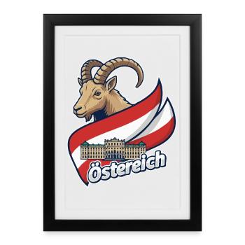 Bouquetin avec drapeau autrichien - Affiche encadrée (27 × 37 cm) - noir - Devant