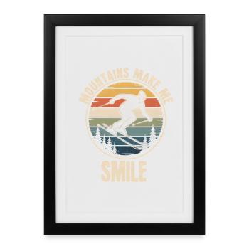 Les montagnes me font sourire Ski rétro - Affiche encadrée (27 × 37 cm) - noir - Devant
