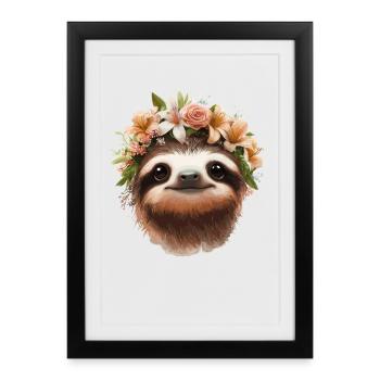 Blumenkranz-Sloth Porträt - Gerahmtes Poster (27 × 37 cm) - Schwarz - Vorne