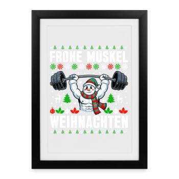 Gym MERRY MUSCLE CHRISTMAS Funny - Framed poster (27 × 37 cm) - black - Front