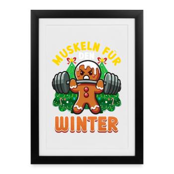 MUSCLES FOR WINTER Gingerbread Man Funny - Framed poster (27 × 37 cm) - black - Front