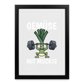 Weightlifters VEGETABLES WITH MUSCLES Fun - Framed poster (27 × 37 cm) - black - Front