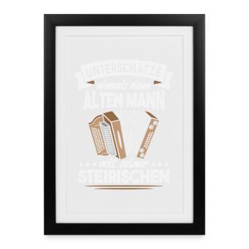 Accordéon Styrien Accordéon Vieux Homme - Affiche encadrée (27 × 37 cm) - noir - Devant