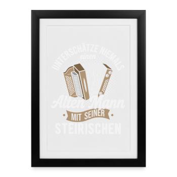 Accordéon Styrien Accordéon Vieux Homme - Affiche encadrée (27 × 37 cm) - noir - Devant